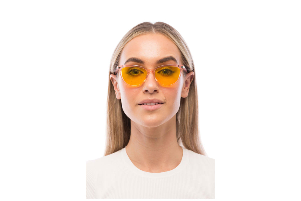 Woman Wearing Melissa Light Sensitivity Glasses Prescription